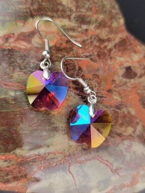 Iridescent Apple Drop Earrings Crystal Style Color Shift